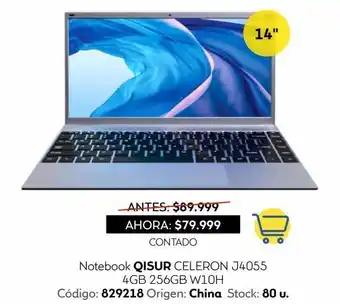 Coppel Notebook qisur 14" celeron j4055 8gb 256gb w10h oferta