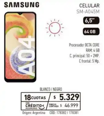 Musimundo Samsung Celular SM-A045M 6,5" 64GB oferta
