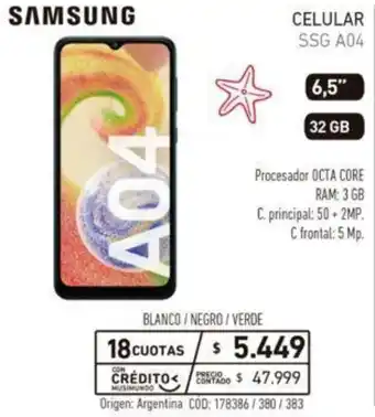 Musimundo Samsung Celular SSG A04 6,5" 32GB oferta