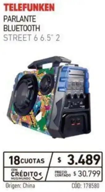 Musimundo Telefunken Parlante Bluetooth Street 6 6,5" 2 oferta