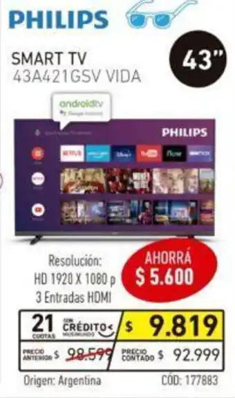 Musimundo Philips Smart TV 43" oferta