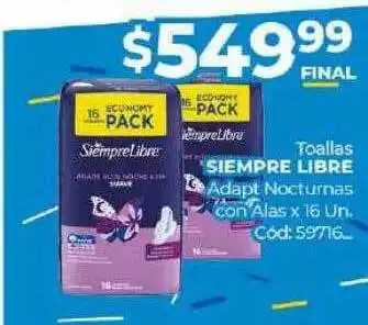 Diarco Toallas siempre libre adapt nocturnas con alas x 16 oferta