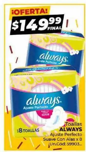 Diarco Toallas always ajuste perfecto suave con alas x 8 oferta