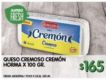 Jumbo Queso cremoso cremon horma x 100g oferta