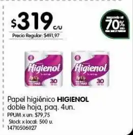 Jumbo Papel higiénico higienol doble hoja 4un oferta