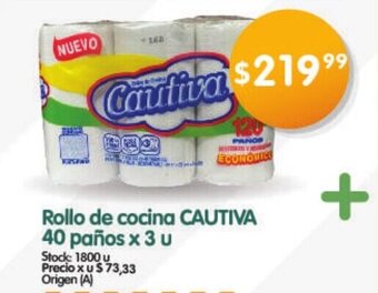 Supermercados Buenos Días Rollo de Cocina Cautiva 40 paños x 3u oferta