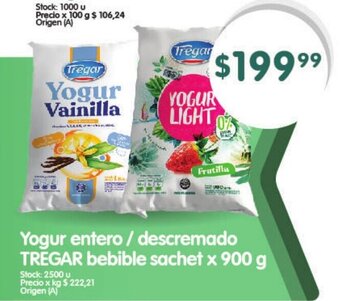 Supermercados Buenos Días Yogur Entero / Descremado TREGAR Bebible Sachet x 900g oferta