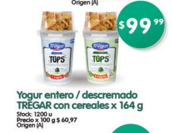 Supermercados Buenos Días Yogur Entero / Descremado TREGAR con Cereales x 164g oferta