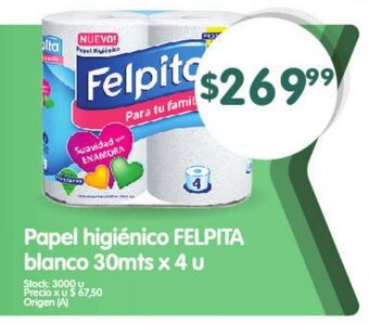 Supermercados Buenos Días Papel Higiénico FELPITA Blanco 30m x 4u oferta