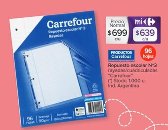 Carrefour Repuesto Escolar N°3 Rayadas / Cuadriculadas CARREFOUR oferta