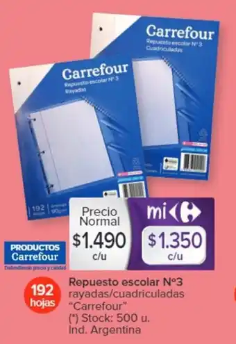 Carrefour Repuesto Escolar N°3 Rayadas / Cuadriculadas CARREFOUR 192 hojas oferta