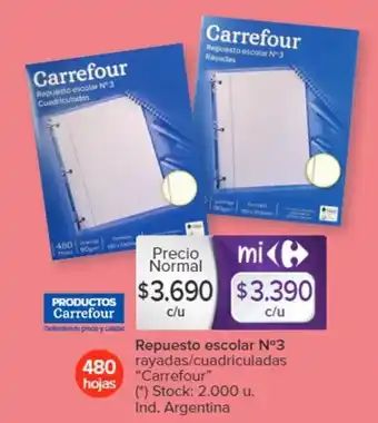 Carrefour Repuesto Escolar N°3 Rayadas / Cuadriculadas CARREFOUR 480 hojas oferta