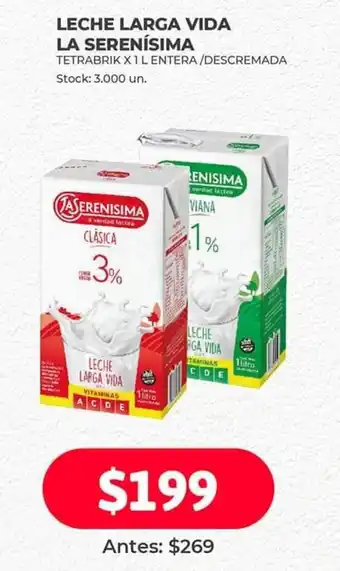 Supermercados Tadicor Leche Larga Vida LA SERENÍSIMA Entera / Descremada x 1L oferta