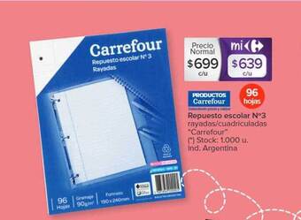 Carrefour Repuesto escolar n°3 rayadas cuadriculadas carrefour oferta