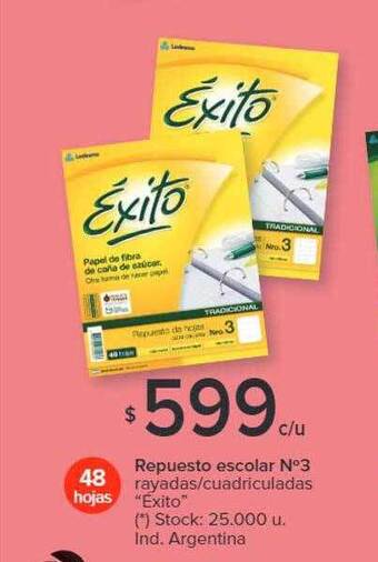 Carrefour Repuesto escolar n°3 rayadas cuadriculadas exito oferta