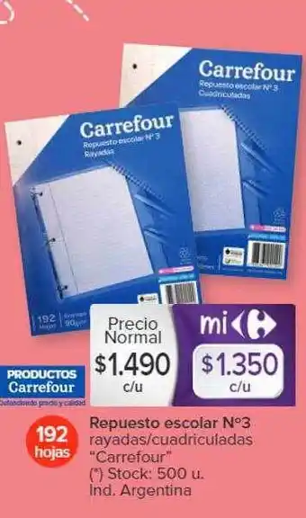 Carrefour Repuesto escolar n°3 rayadas cuadricualadas carrefour oferta