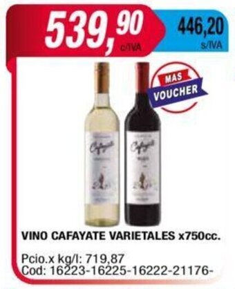 Maxiconsumo Vino CAFAYATE varietales x 750cc oferta