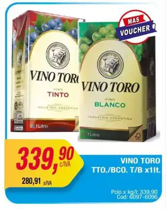 Maxiconsumo Vino TORO Tinto / Blanco x 1lt oferta