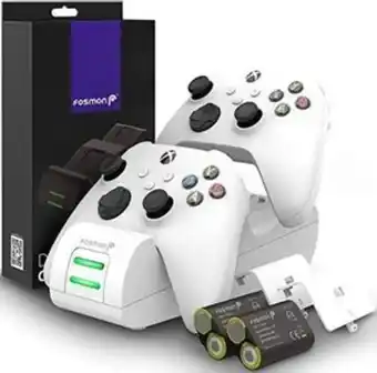 Frávega Estación de carga fosmon dual 2 max blanca para 2 controles de xbox series + 2 baterías 2200 mah oferta