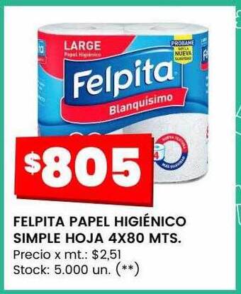Changomas Felpita papel higiénico simple hoja oferta