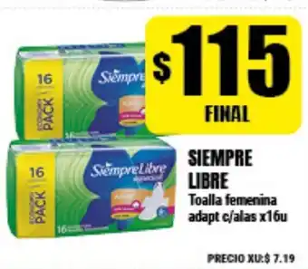 Supermayorista Vital Siempre Libre Toalla femenina adapt c/alas x16u oferta