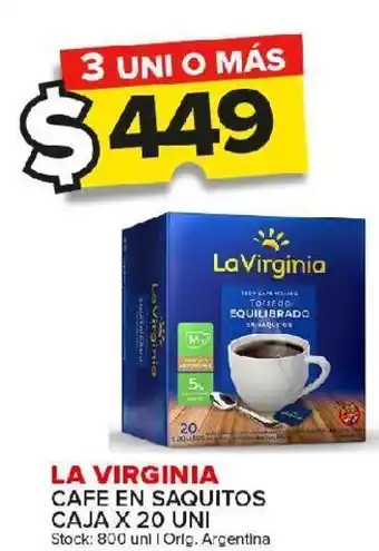 Carrefour Maxi Cafe la virginia en saquitos caja x 20uni oferta