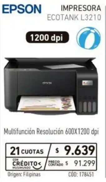 Musimundo Epson Impresora Ecotank L3210 oferta