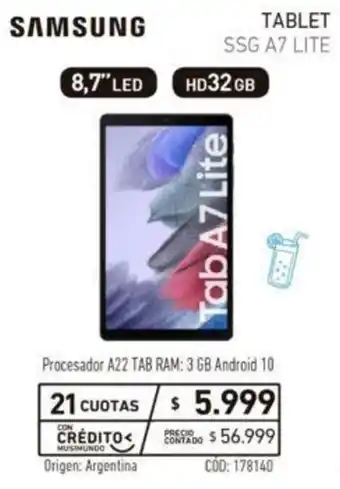Musimundo Samsung Tablet SSG A7 Lite - 32GB oferta