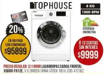Coto Tophouse Lavarropas Carga Frontal XQG80-F812E oferta