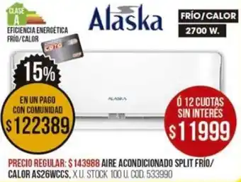Coto Alaska Aire Acondicionado Split Frío / Calor AS26WCCS oferta