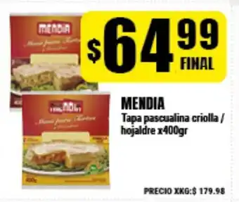 Supermayorista Vital Mendia Tapa pascualina criolla / hojaldre x400gr oferta