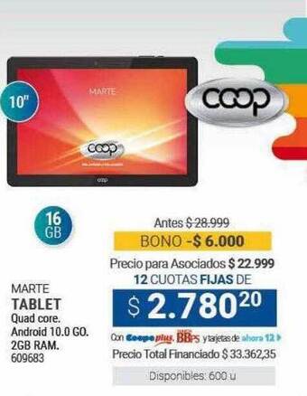 Cooperativa Obrera Marte tablet oferta