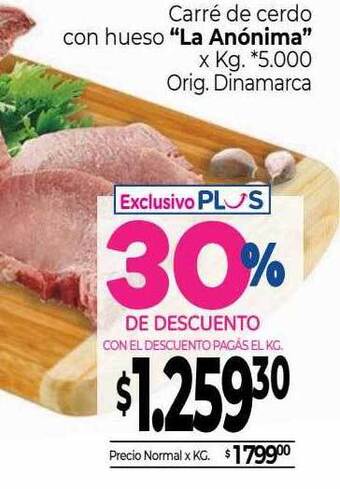 La Anonima Carré de cerdo con hueso oferta