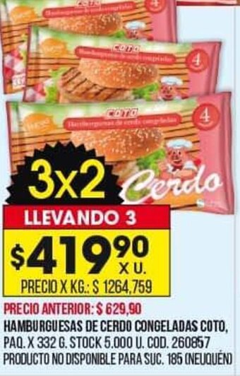 Coto Hamburguesas de Cerdo Congeladas Coto oferta