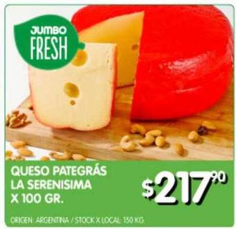 Jumbo Queso pategrás la serenisima oferta