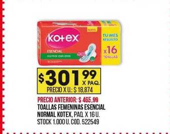 Coto Toallas femeninas esencial normal kotex oferta