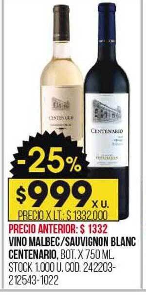 Coto Vino malbec sauvignon blanc centenario oferta