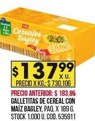 Coto Galletitas de cereal con maíz bagley oferta