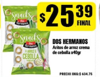 Supermayorista Vital Dos Hermanos Aritos de arroz crema de cebolla x40gr oferta