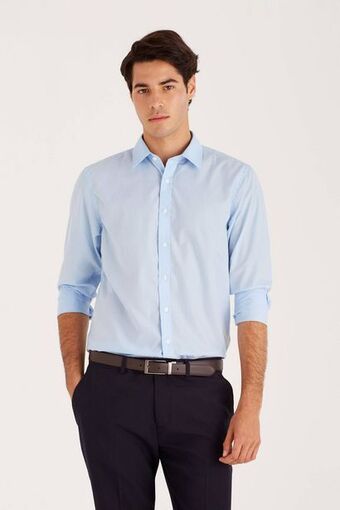 Macowens Camisa de vestir lisa celeste claro oferta