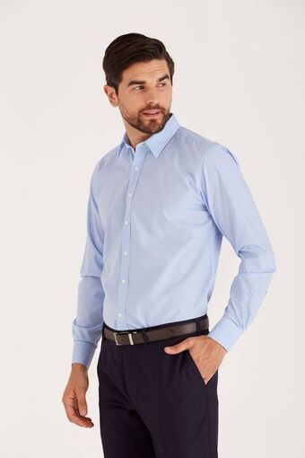 Macowens Camisa de vestir lisa celeste oferta