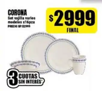 Supermayorista Vital Corona Set vajilla varios modelos x16pza oferta