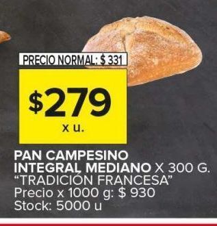 Carrefour Maxi Pan campesino integral mediano 300g oferta