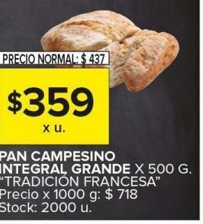 Carrefour Maxi Pan campesino integral grande 500g oferta