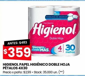 Changomas Higienol papel higiénico doble hoja pétalos 4x30 oferta