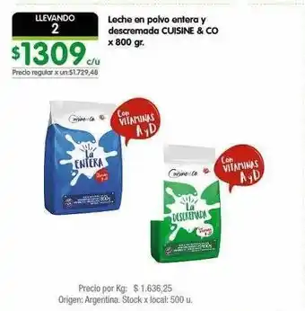 Jumbo Leche en polvo entera y descremada cuisine & co oferta