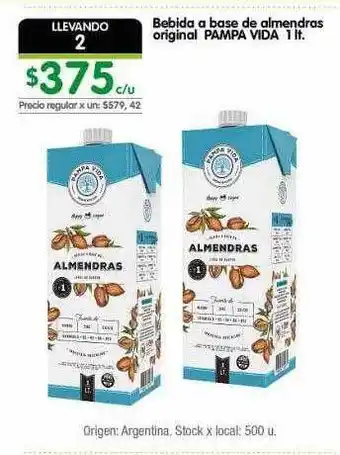 Jumbo Bebida a base de almendras original pampa vida oferta