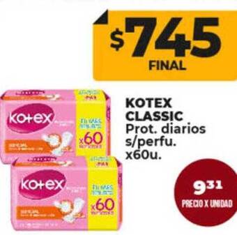 Supermayorista Vital Kotex classic prot. diarios s perfu. oferta