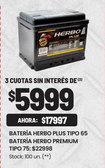 Changomas Batería herbo plus tipo 65 batería herbo premium tipo 75 oferta