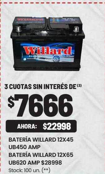Changomas Batería willard 12x45 ub450 amp batería willard 12x65 ub620 amp oferta